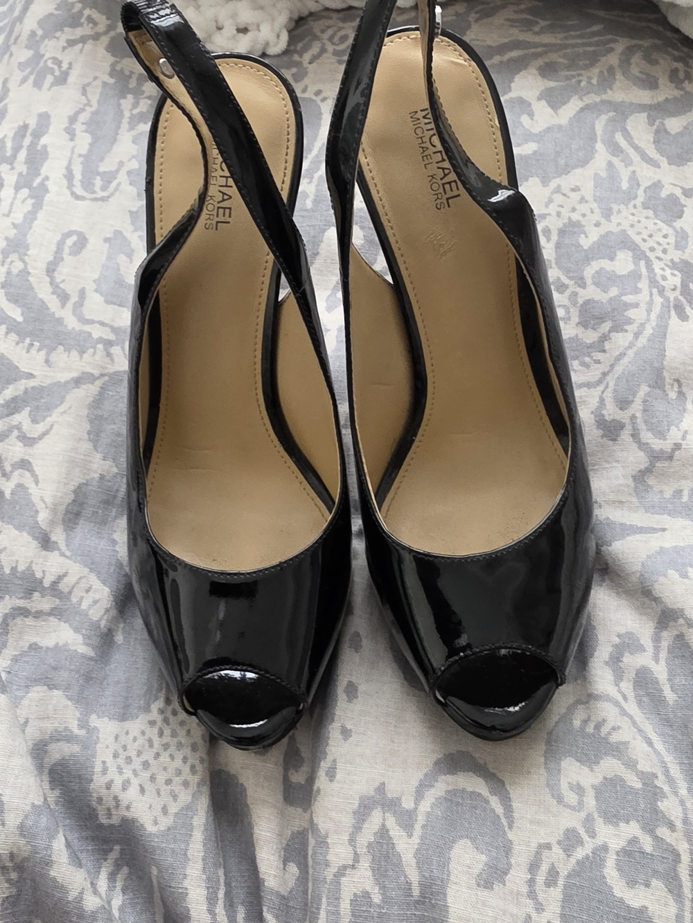 Michael Kors Black Patent Slingback Peep-Toe Pumps